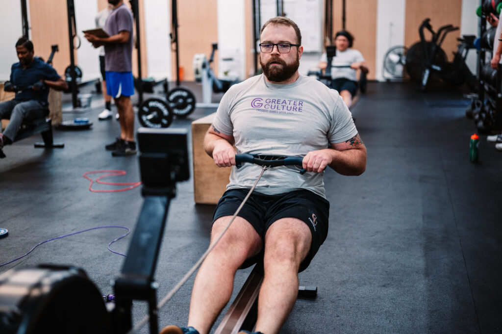 Athlete on rowing machine